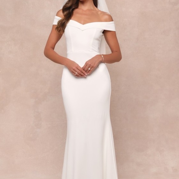 Lulus Arienne White Off-the-shoulder Mermaid Maxi Dress - Size M - Picture 1 of 3